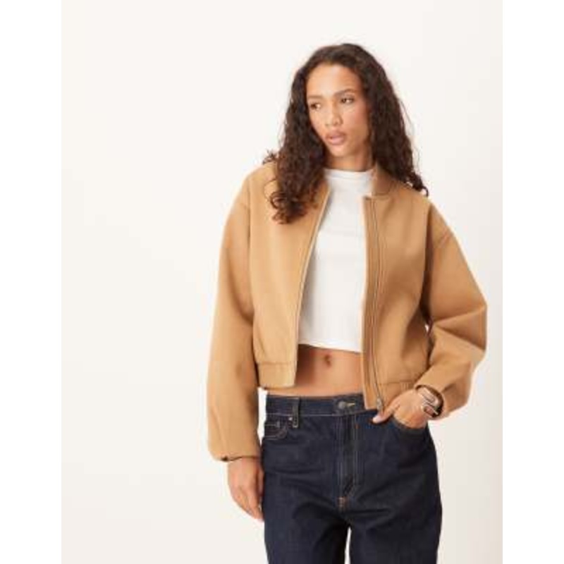 JDY heavyweight textured bomber jacket in camel