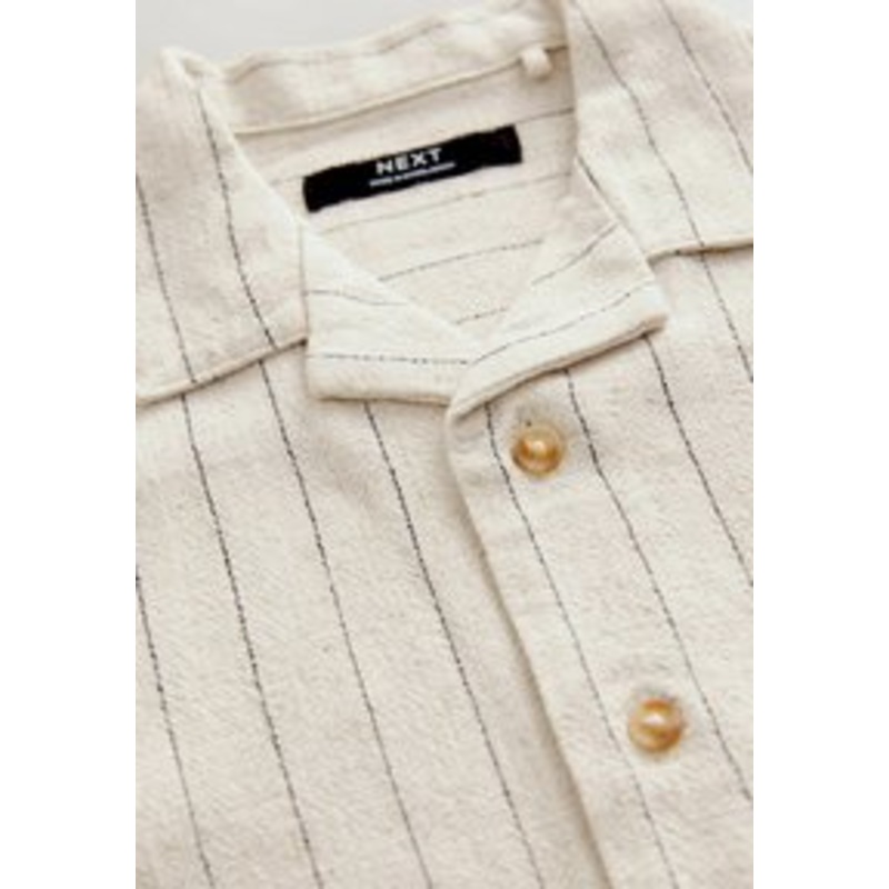 Next SHORT SLEEVES REVERE COLLAR TEXTURE STRIPE – Hemd – ecru stripe/beige