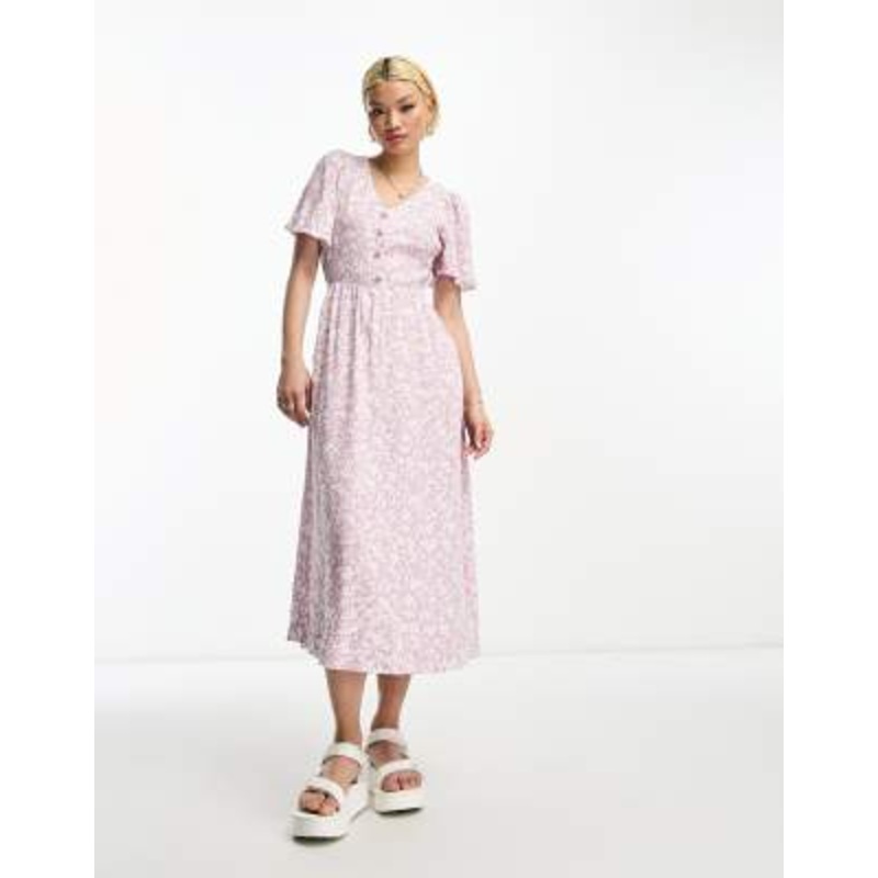 & Other Stories flutter sleeve midi dress in multi floral