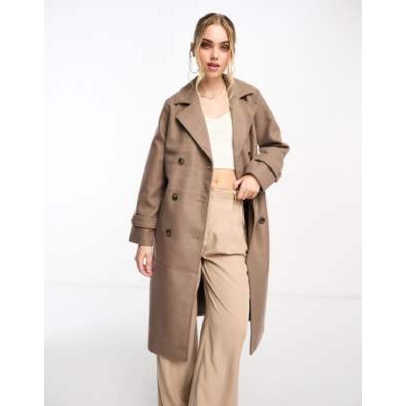 Vero Moda double breasted formal trench coat in brown