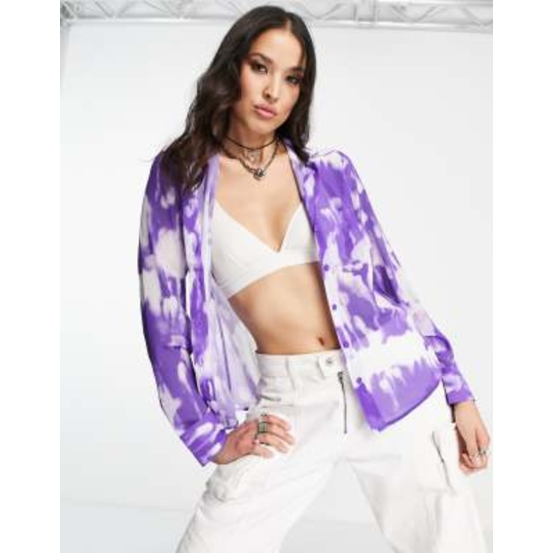Weekday Lucid polyester mesh shirt in watercolor purple print – PURPLE