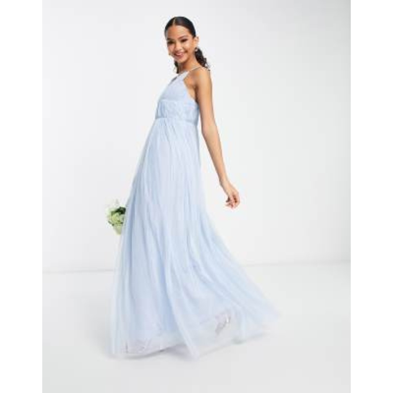 Beauut Bridesmaid layered tulle maxi dress in light blue