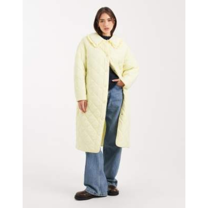 Miss Selfridge quilted maxi coat in buttermilk