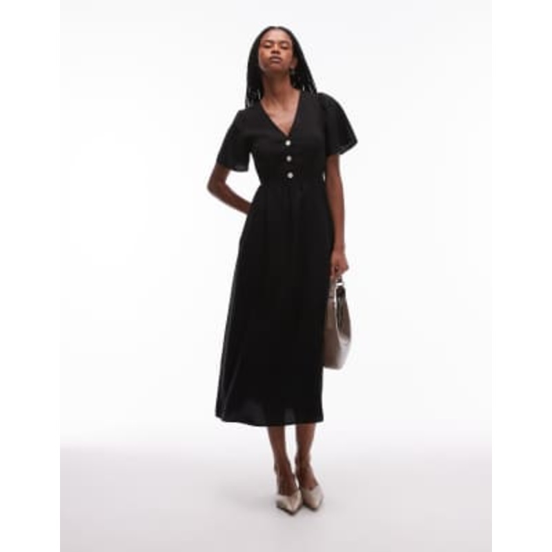 & Other Stories flutter sleeve midaxi dress in black