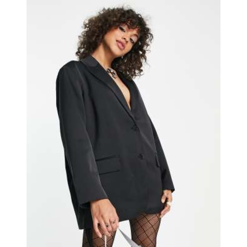 Weekday Luna satin blazer in black – part of a set