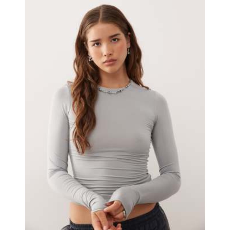 Weekday slim fit super soft long sleeve top in light gray