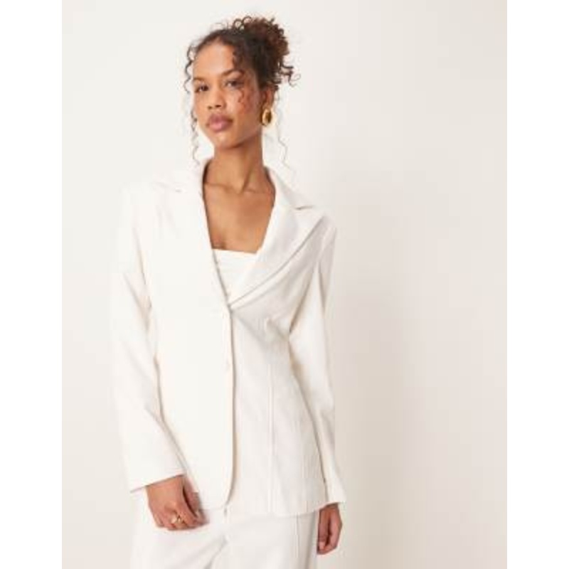 YAS premium cinched waist detail blazer in gardenia white – part of a set