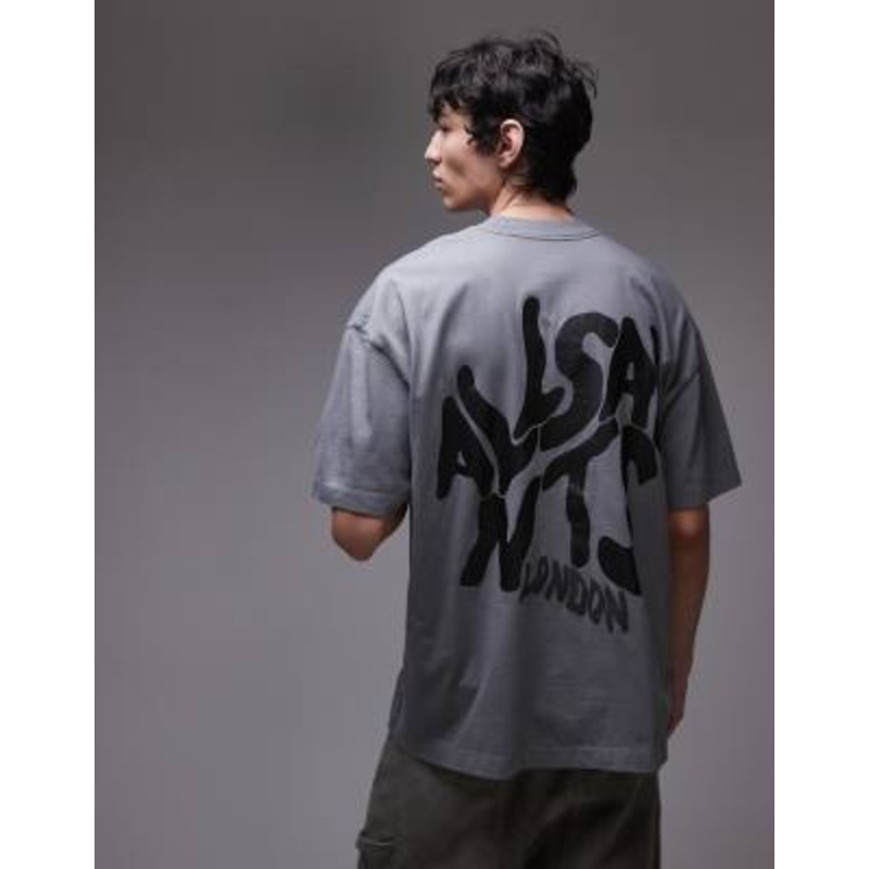 AllSaints Orlando back print t-shirt in metallic gray