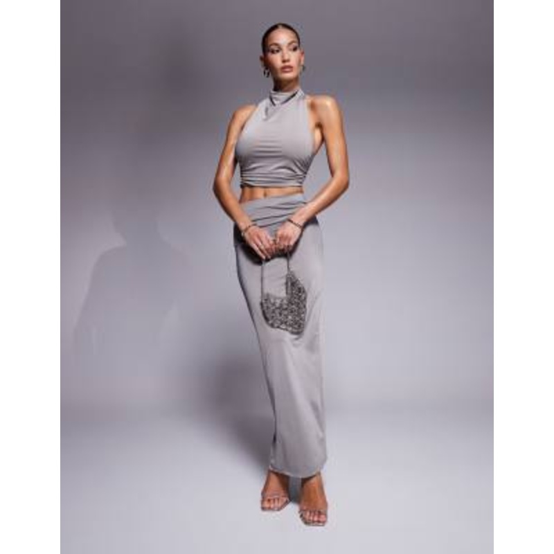 Aria Cove slinky maxi skirt in charcoal – part of a set