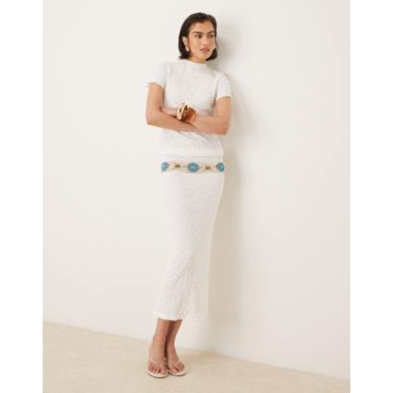 AWARE textured lettuce edge midi skirt in white – part of a set