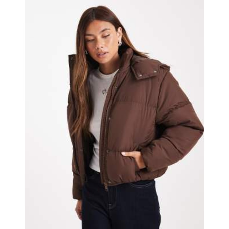 Brave Soul hooded puffer jacket in brown
