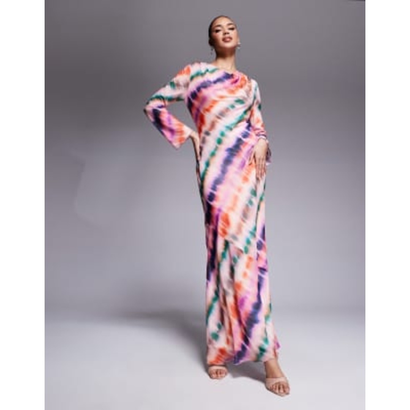Daska cowl neck chiffon maxi dress in pink abstract stripe