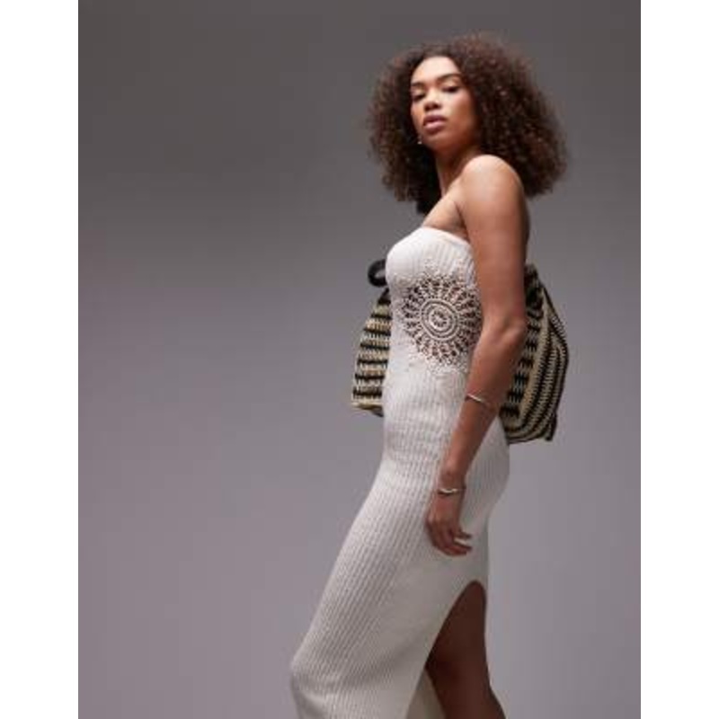 Emory Park crochet insert knit bandeau midi dress in cream