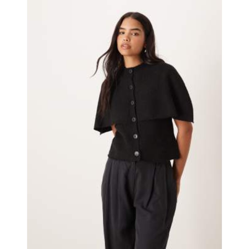 Gina Tricot wool alpaca knit cape cardigan in black