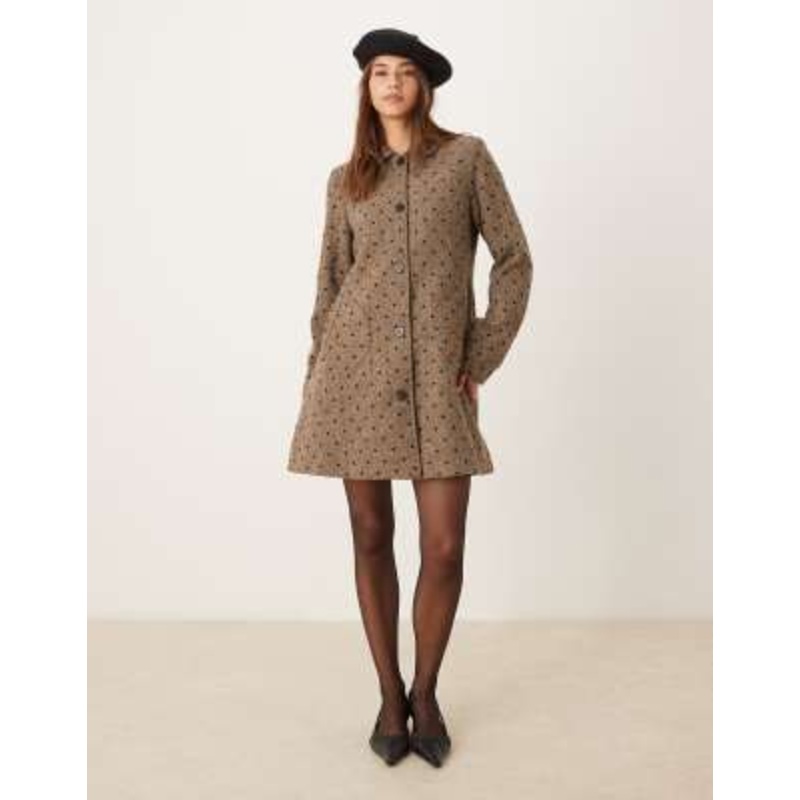 Motel Lirena longline polka dot coat in brown