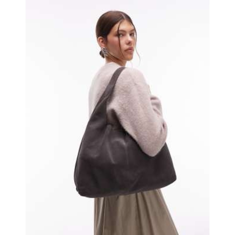 & Other Stories large suede leather tote bag in dark gray