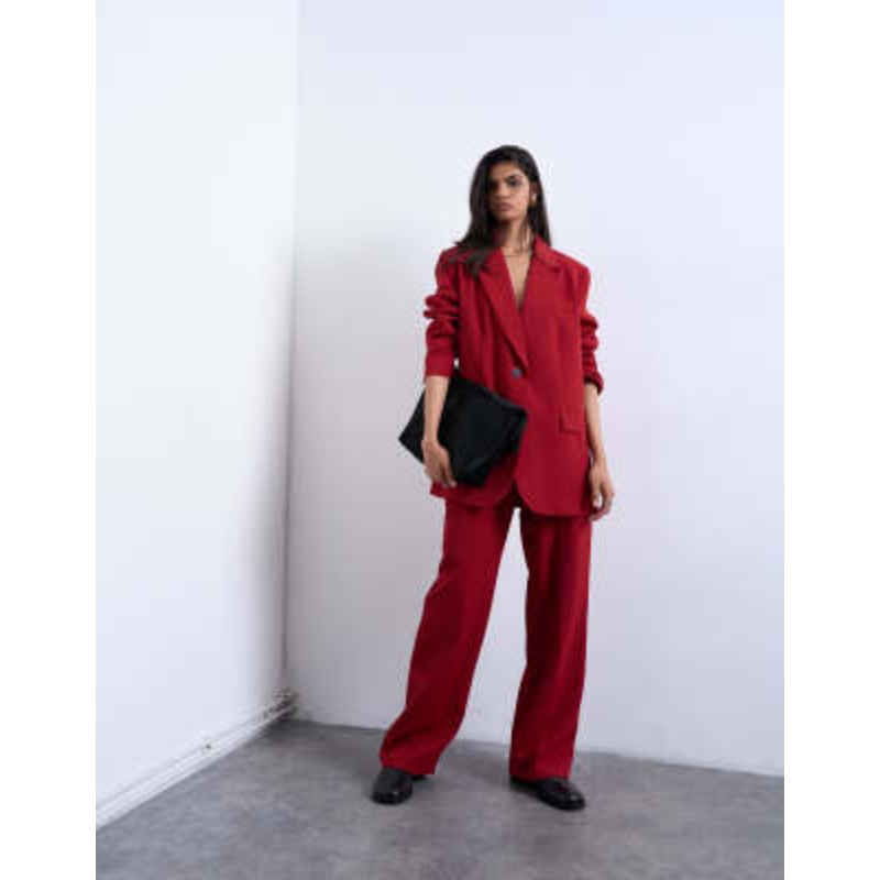 Topshop relaxed fit set in cherry red
