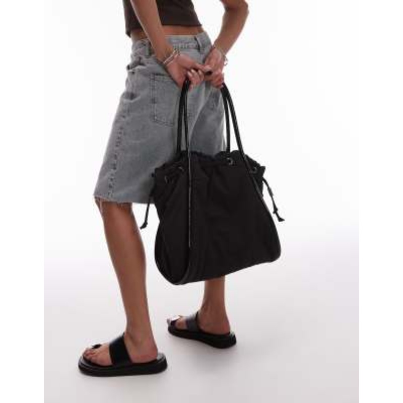 Topshop Selina ruched piping nylon bag in black