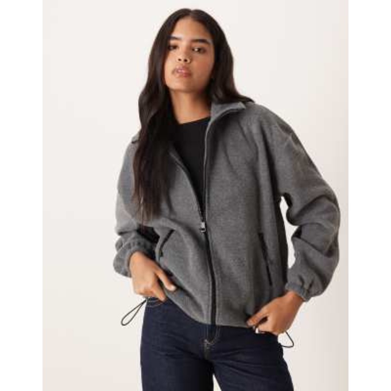 Gina Tricot fleece zip up jacket in dark gray