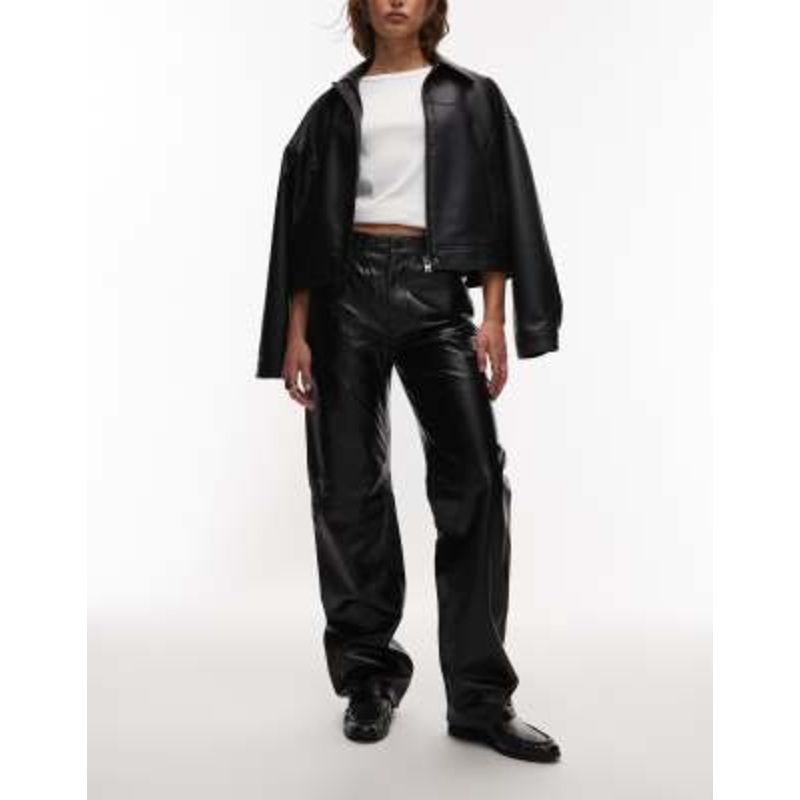 Mango Capsule 100% leather straight pants in black