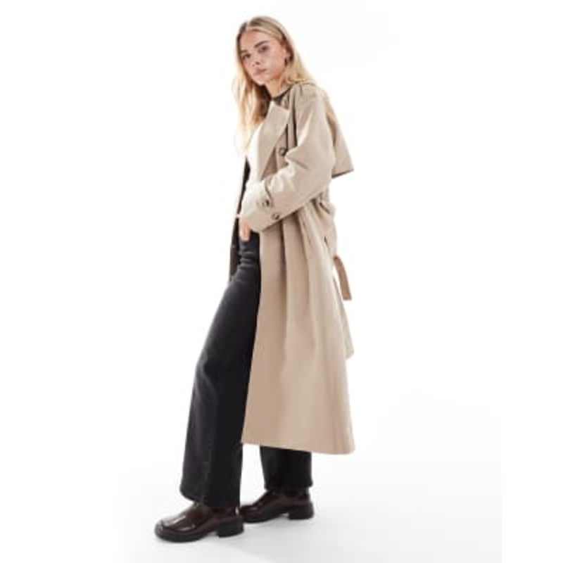 Vero Moda Petite longline belted trench coat in stone