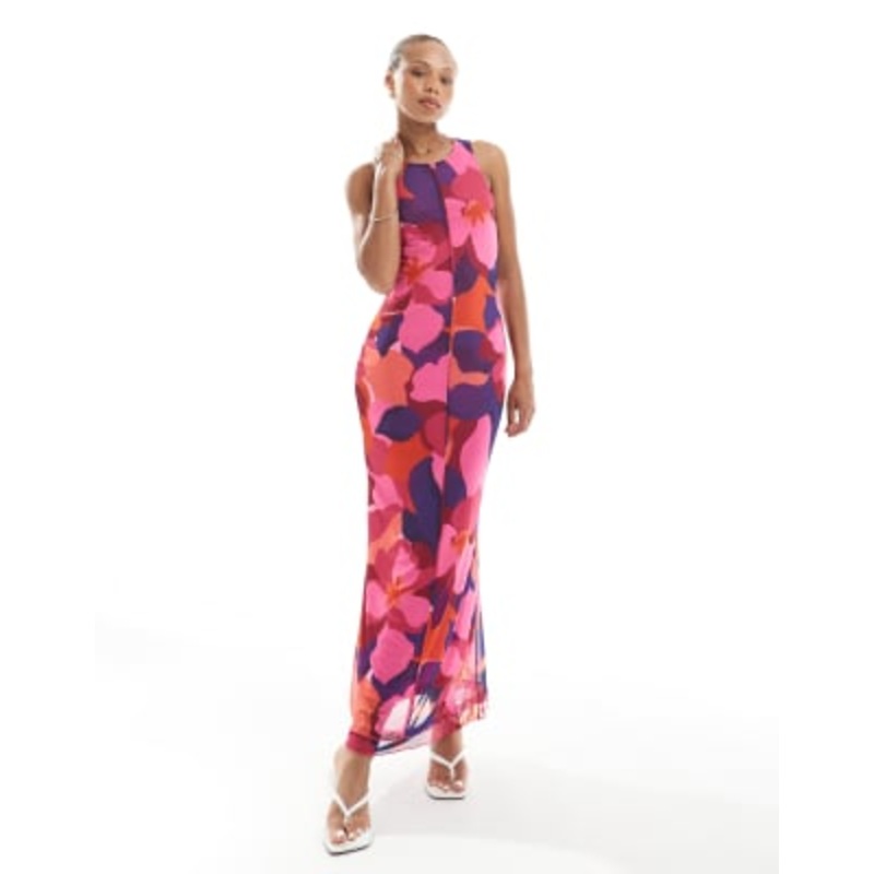 Vero Moda sleeveless seam front mesh dress in bold abstract painted print