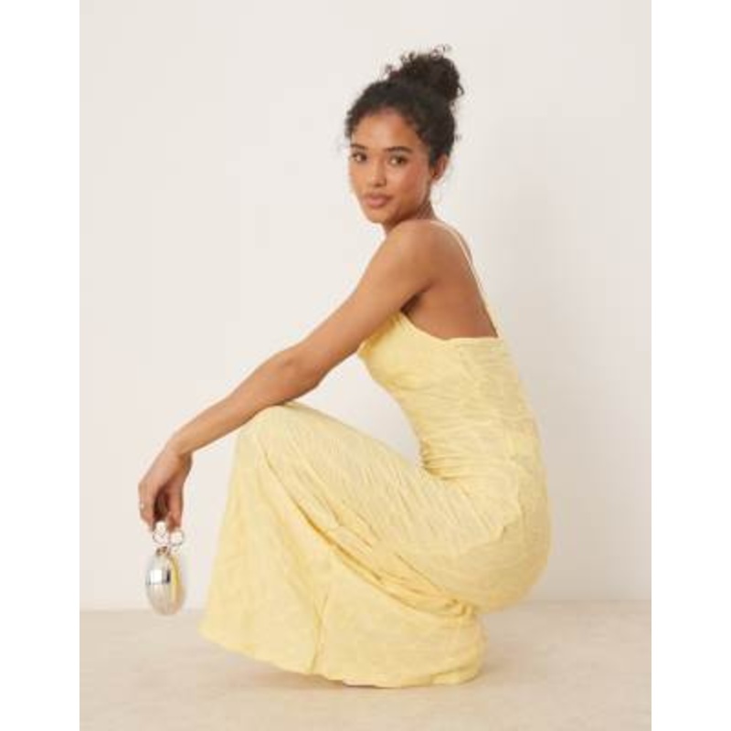 Vila textured jersey cami maxi dress in pale yellow