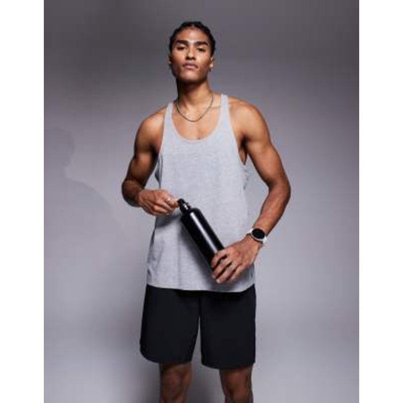 4505 Icon cotton stringer tank top with quick dry finish in heather gray