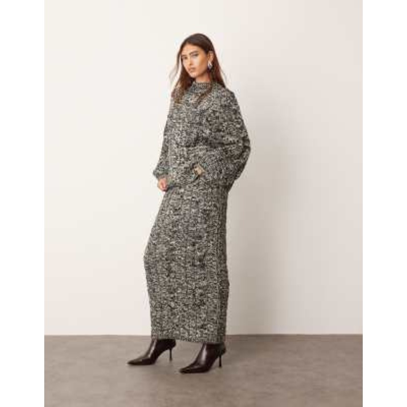 ARRANGE cable knit column midi skirt inblack and white