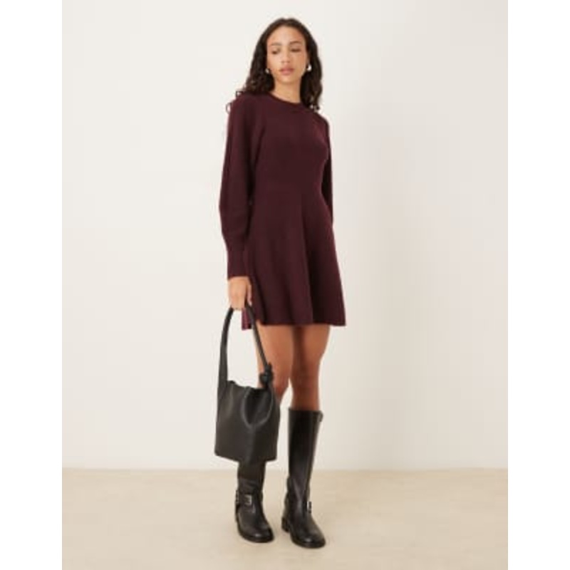 AWARE knit fit and flare mini dress in burgundy