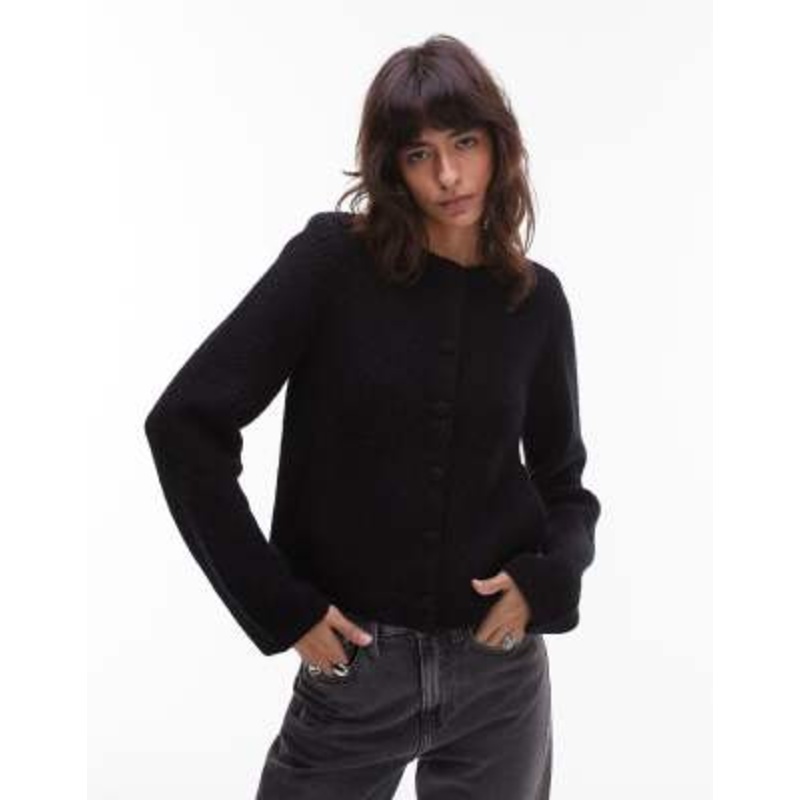 & Other Stories alpaca and wool blend cardigan jacket with jet pockets in black – exclusive to