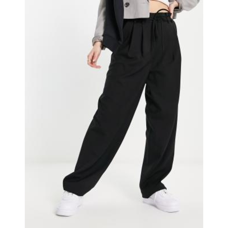 & Other Stories wool blend tie waist wide leg pants in black