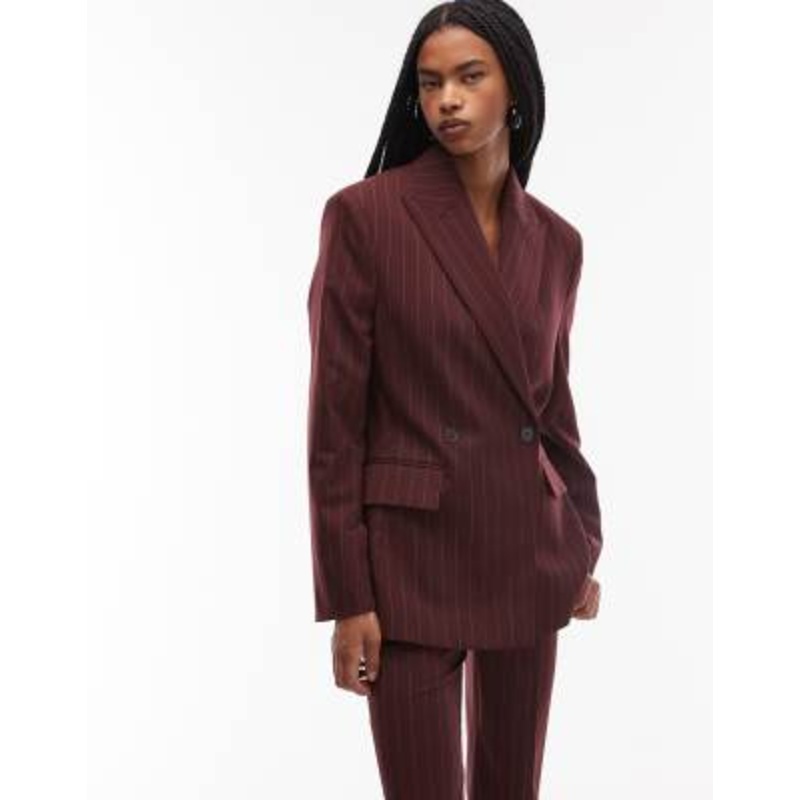 & Other Stories wool double breasted blazer in wine pinstripes – part of a set