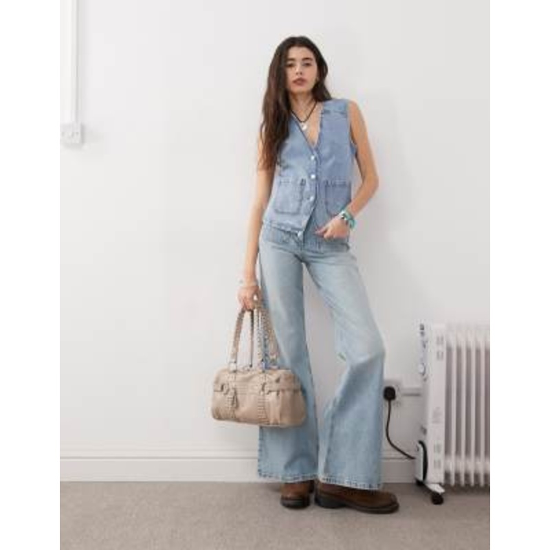 Reclaimed Vintage denim 70s palazzo set in blue wash