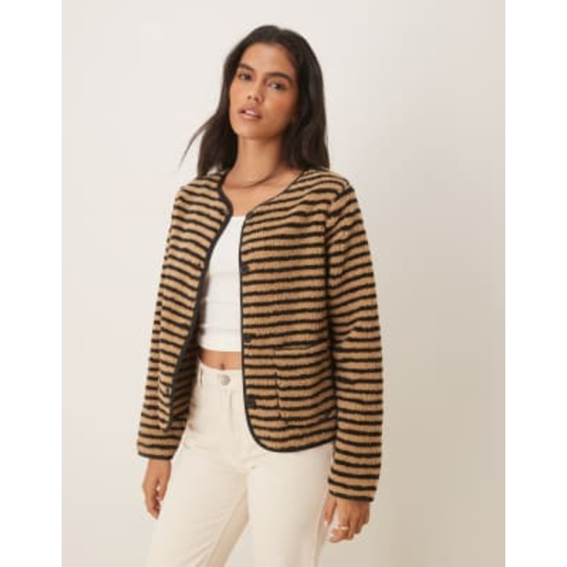Threadbare borg jacket in chocolate stripe