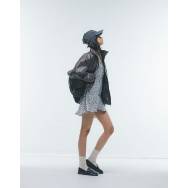 Topshop jacquard fluted sleeve mini dress in lilac floral