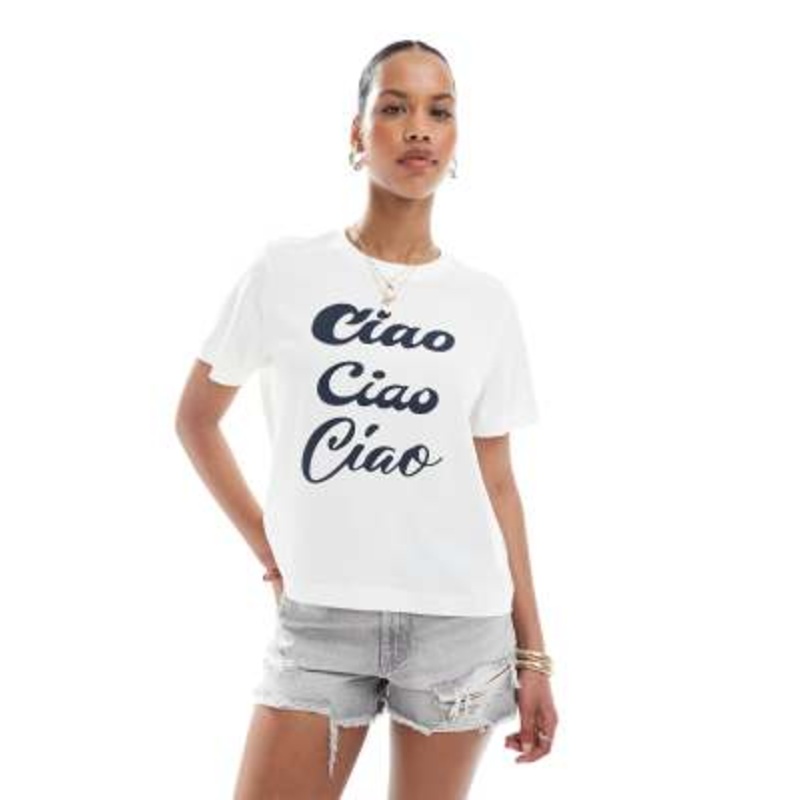Vero Moda boxy t-shirt with Ciao graphic in white