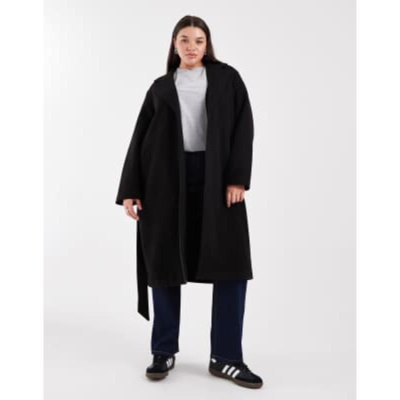Vero Moda Curve belted formal midi coat in black