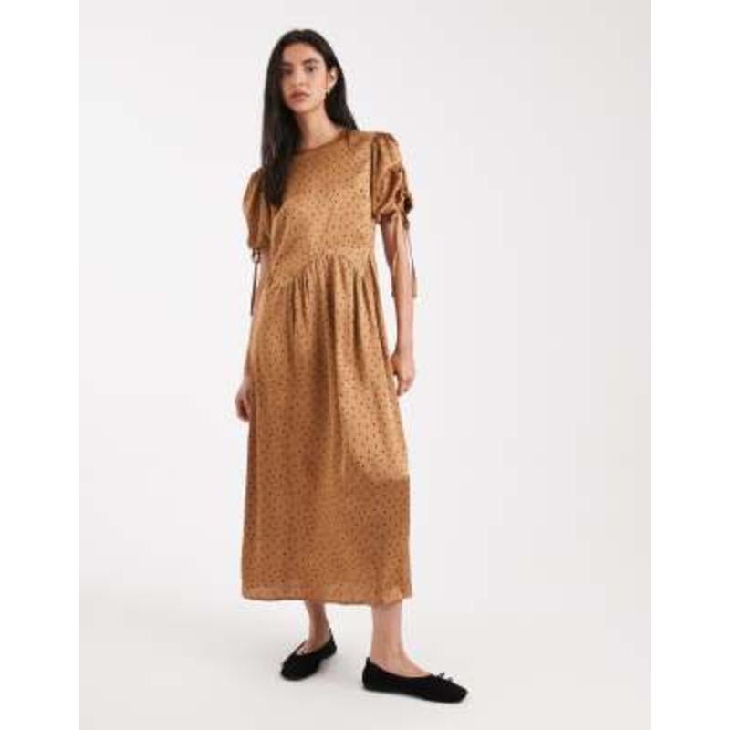 Wednesday’s Girl print tie-shoulder midaxi dress in golden polka dot