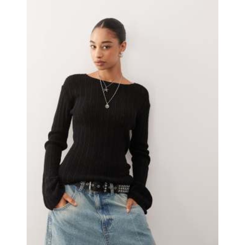Weekday semi sheer knit slim fit sweater in black – Exclusive to