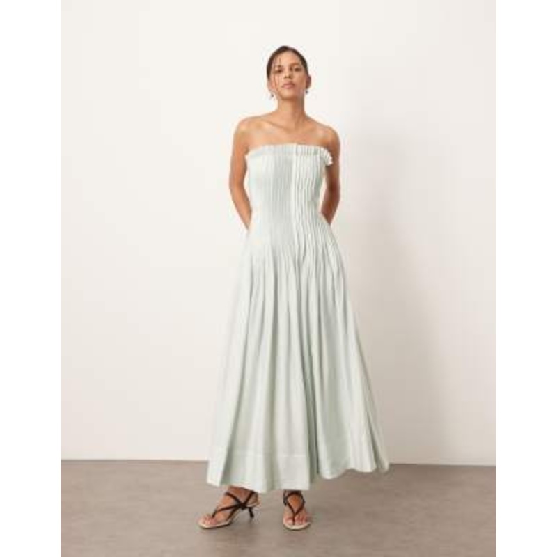 ARRANGE pintuck organdy dropped waist bandeau midi dress in light blue