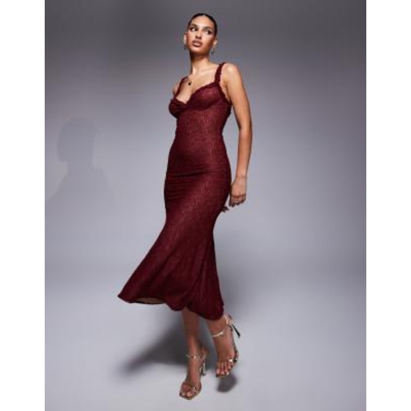 Bardot Alegra stretch lace midi dress in burgundy