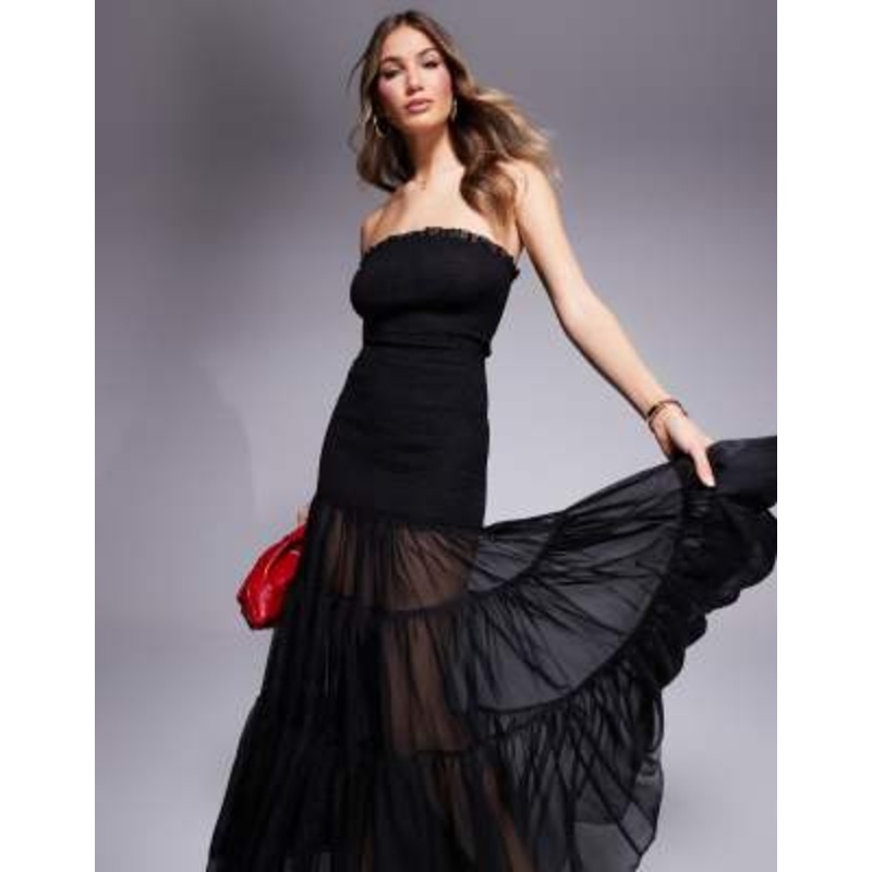 Bardot strapless maxi dress in black