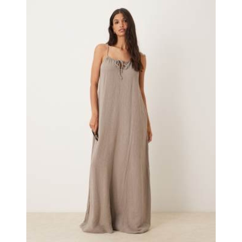 JDY cheesecloth maxi dress in brown