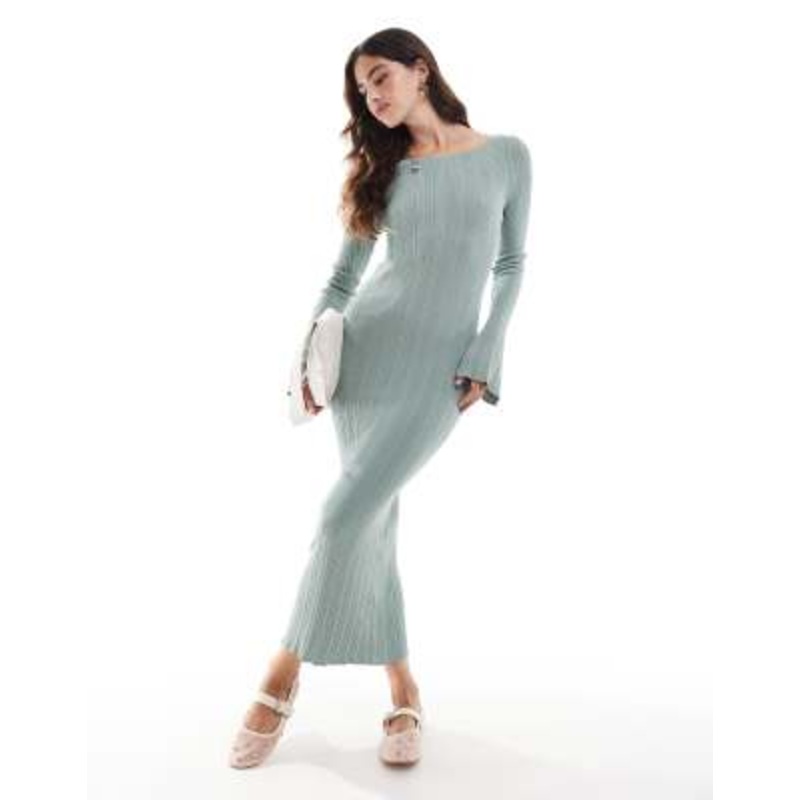 Vero Moda Aware textured long sleeved jersey midi dress in pale green