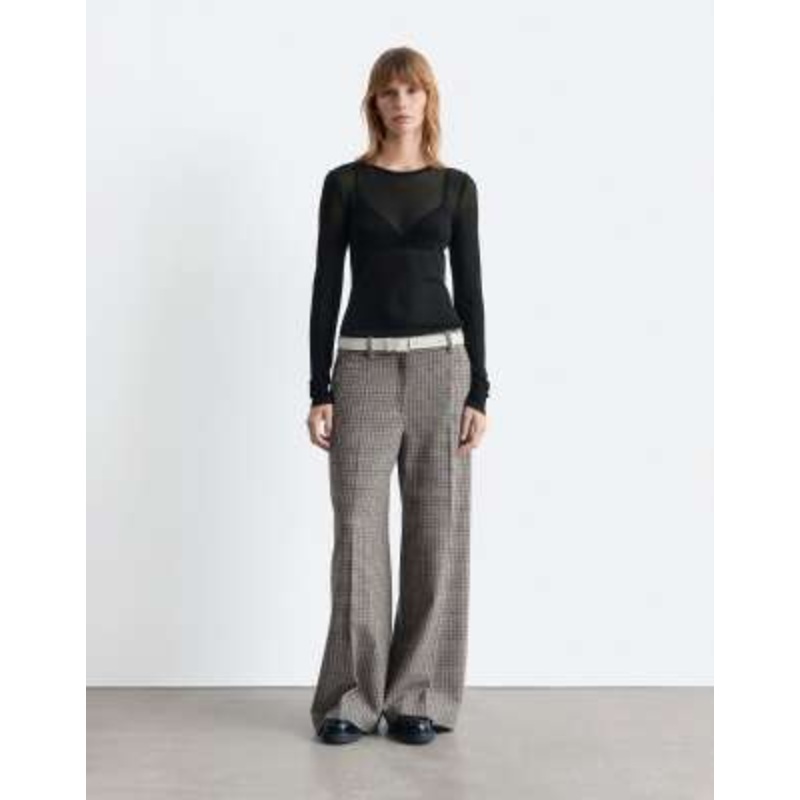 & Other Stories wool tailored wide leg pants dark beige check – part of a set