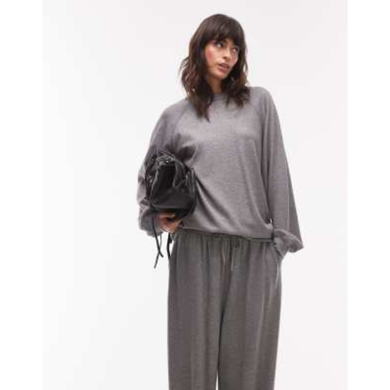 Topshop premium rib raglan sweatshirt in gray