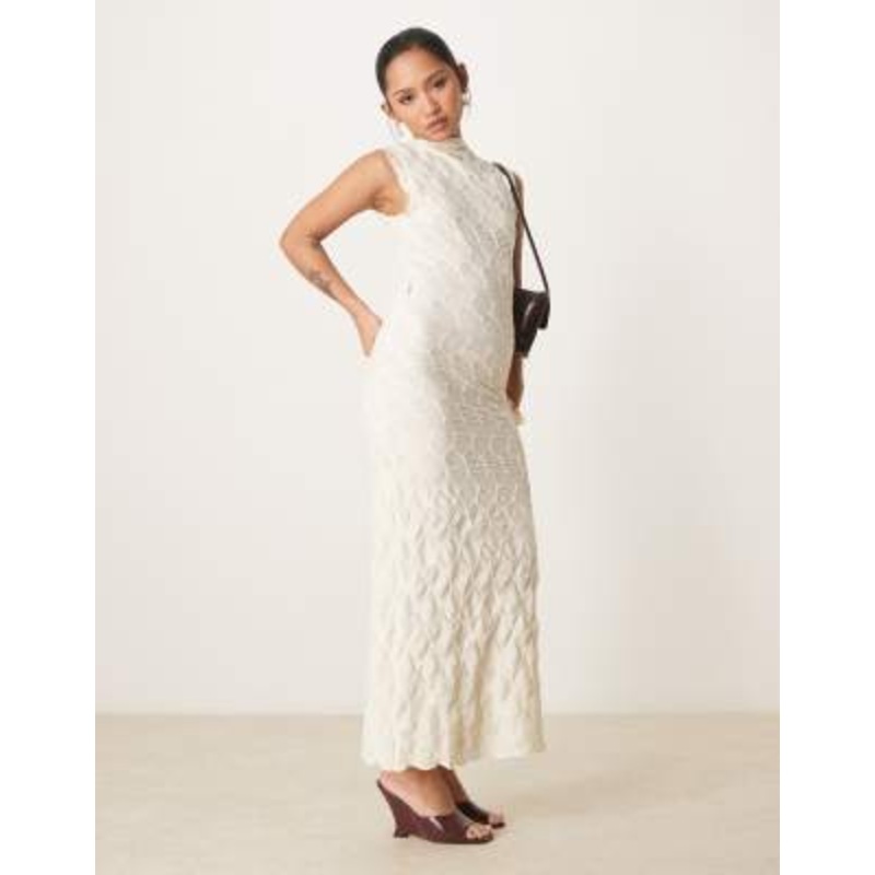VILA Petite textured jersey maxi dress in cream