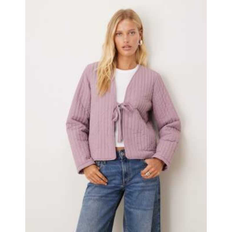 VILA tie front quilted jacket in pale mauve
