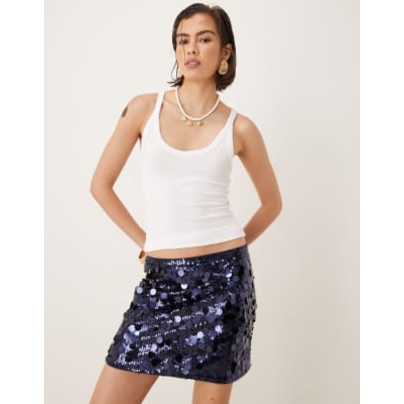 Amy Lynn Milena ultra mini skirt in navy disc sequin
